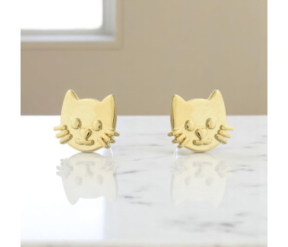 Boucles d'oreilles tête de chat Plaqué OR 750 3 microns