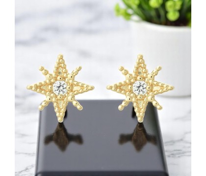 Boucles d'oreilles étoile à 8 branches oxyde de zirconium Plaqué OR 750 3 microns