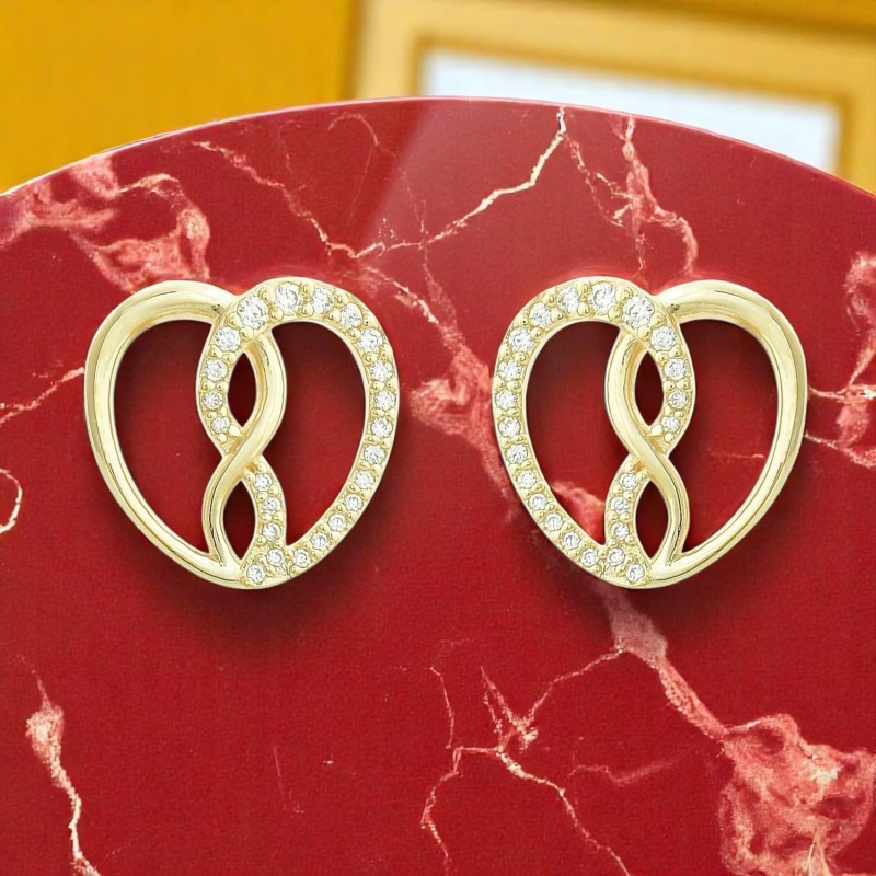 Boucles d'oreilles coeur d'infini serti d'oxydes de zirconium Plaqué OR 750 3 microns