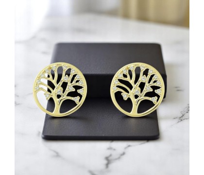 Boucles d'oreilles arbre de vie oxydes de zirconium Plaqué OR 750 3 microns Boucles d'oreilles arbre de vie oxydes de zirconium Plaqué OR 750 3 microns