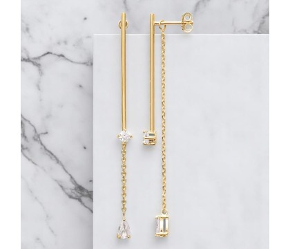 Boucles d'oreilles pendants avec oxyde de zirconium sous lobe Plaqué OR 750 3 microns Boucles d'oreilles pendants avec oxyde de zirconium sous lobe Plaqué OR 750 3 microns