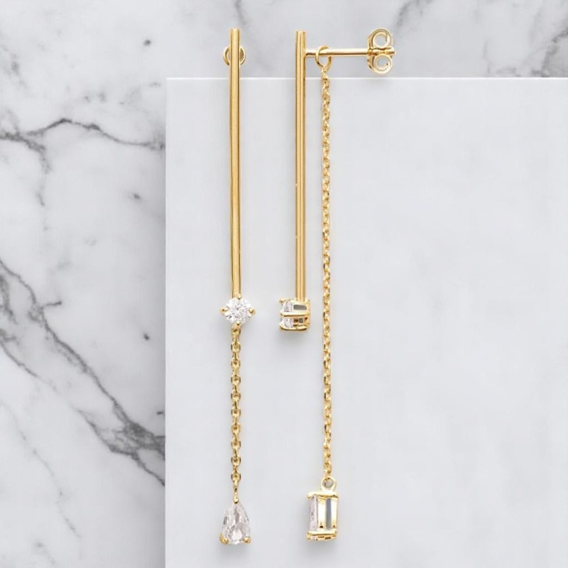 Boucles d'oreilles pendants avec oxyde de zirconium sous lobe Plaqué OR 750 3 microns Boucles d'oreilles pendants avec oxyde de zirconium sous lobe Plaqué OR 750 3 microns