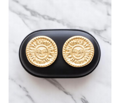 Boucles d'oreilles soleil personnifié visage souriant Plaqué OR 750 3 microns