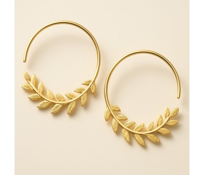 Boucles d'oreilles créole feuille de laurier Plaqué OR 750 3 microns