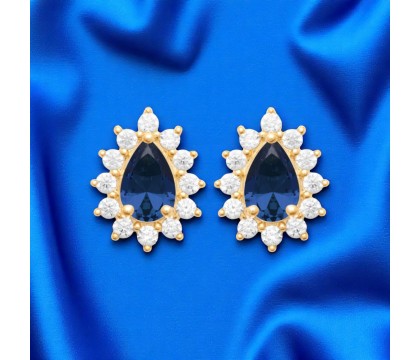 Boucles d'oreilles goutte d'oxyde de zirconium bleu style fleur Plaqué OR 750 3 microns