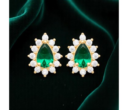 Boucles d'oreilles goutte d'oxyde de zirconium vert style fleur Plaqué OR 750 3 microns