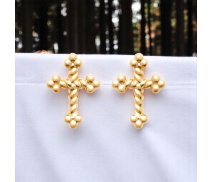 Boucles d'oreilles croix trèfle Plaqué OR 750 3 microns