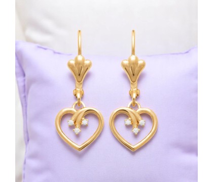Boucles d'oreilles coeur 3 branches d'oxydes de zirconium dormeuses Plaqué OR 750 3 microns