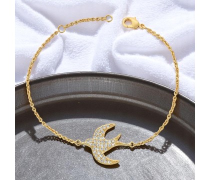 Bracelet hirondelle oxyde de zirconium Plaqué OR 750 3 microns