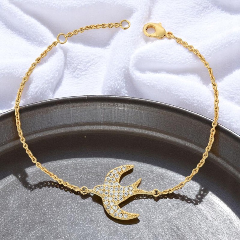 Bracelet hirondelle oxyde de zirconium Plaqué OR 750 3 microns