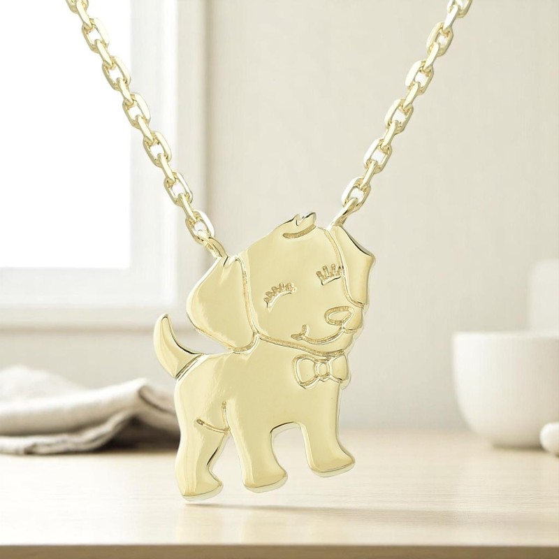 Collier petit chien souriant Plaqué OR 750 3 microns
