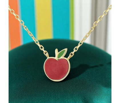 Collier pomme émail coloré rouge et vert Plaqué OR 750 3 microns