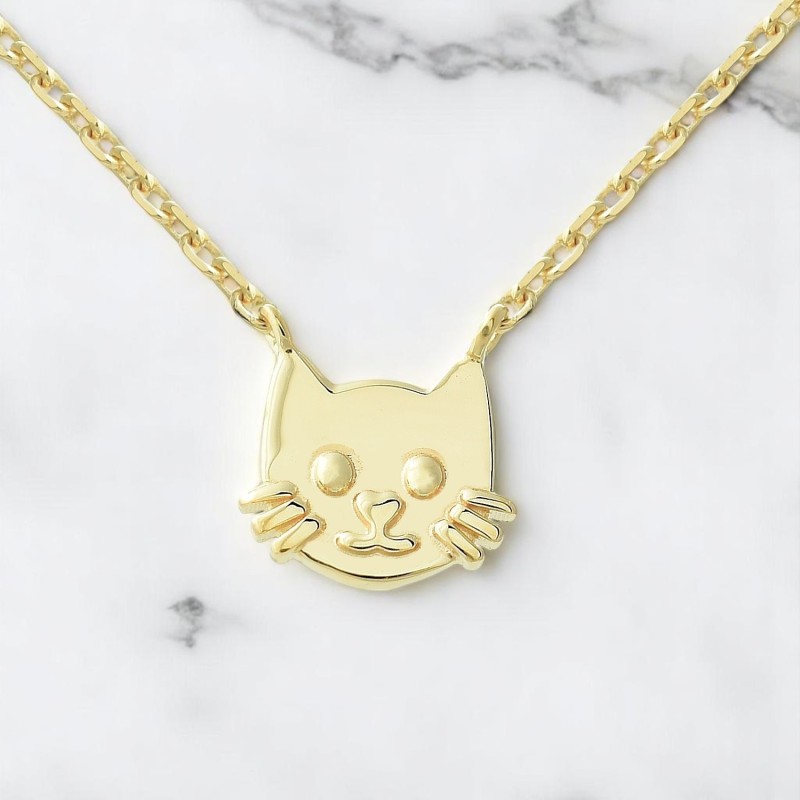 Collier tête de chat Plaqué OR 750 3 microns