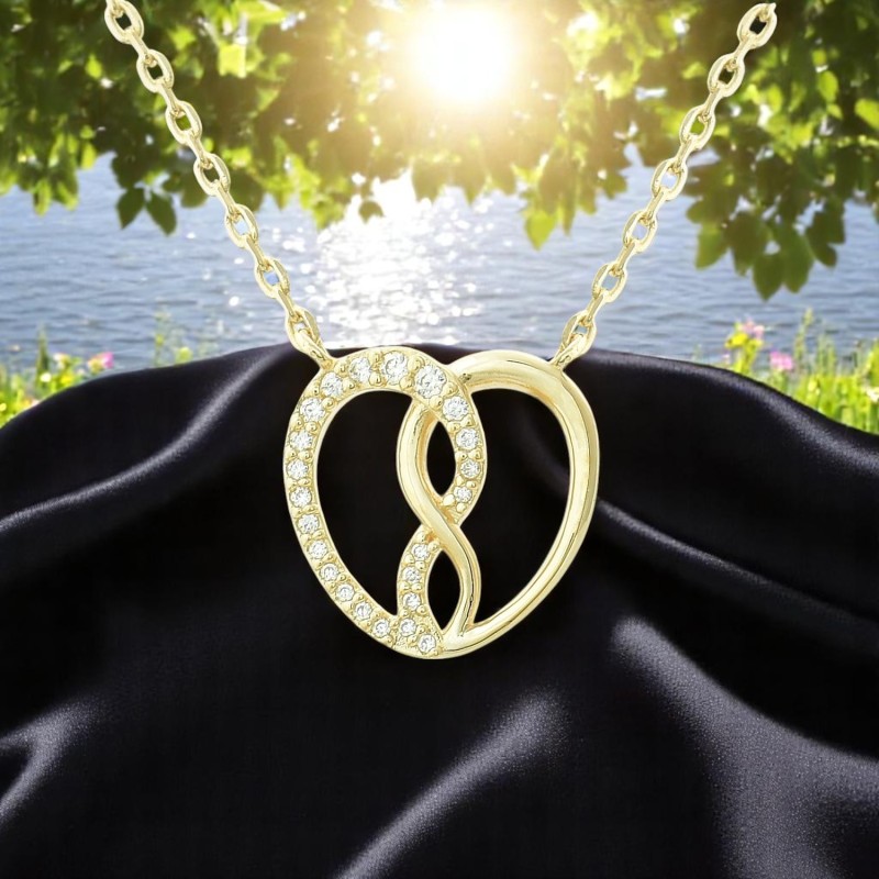 Collier coeur d'infini serti d'oxydes de zirconium Plaqué OR 750 3 microns