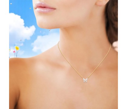 Collier papillon oxyde de zirconium Plaqué OR 750 3 microns