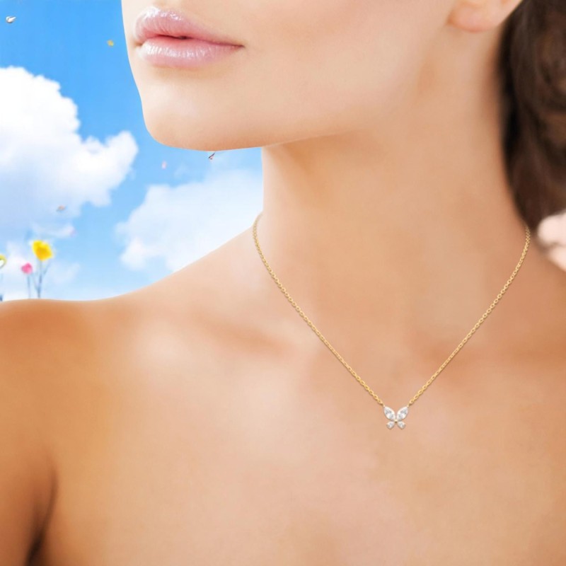 Collier papillon oxyde de zirconium Plaqué OR 750 3 microns