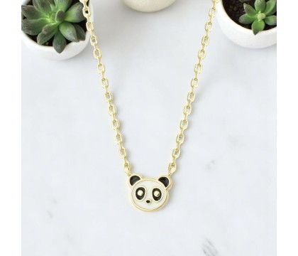 Collier panda émail coloré blanc et noir Plaqué OR 750 3 microns