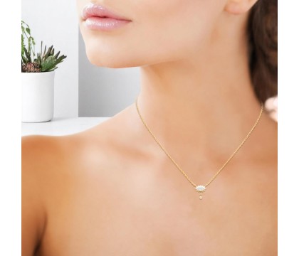 Collier oeil oxyde de zirconium avec pendant rond Plaqué OR 750 3 microns