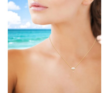 Collier oeil oxyde de zirconium avec pendant rond Plaqué OR 750 3 microns
