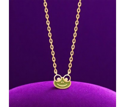 Collier grenouille émail coloré vert Plaqué OR 750 3 microns