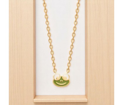 Collier grenouille émail coloré vert Plaqué OR 750 3 microns