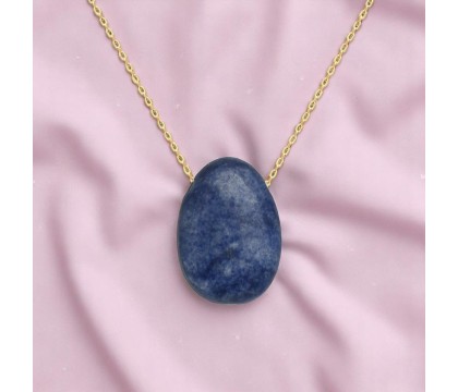 Collier pierre naturelle aventurine couleur bleue et blanche Plaqué OR 750 3 microns Collier pierre naturelle aventurine couleur bleue et blanche Plaqué OR 750 3 microns