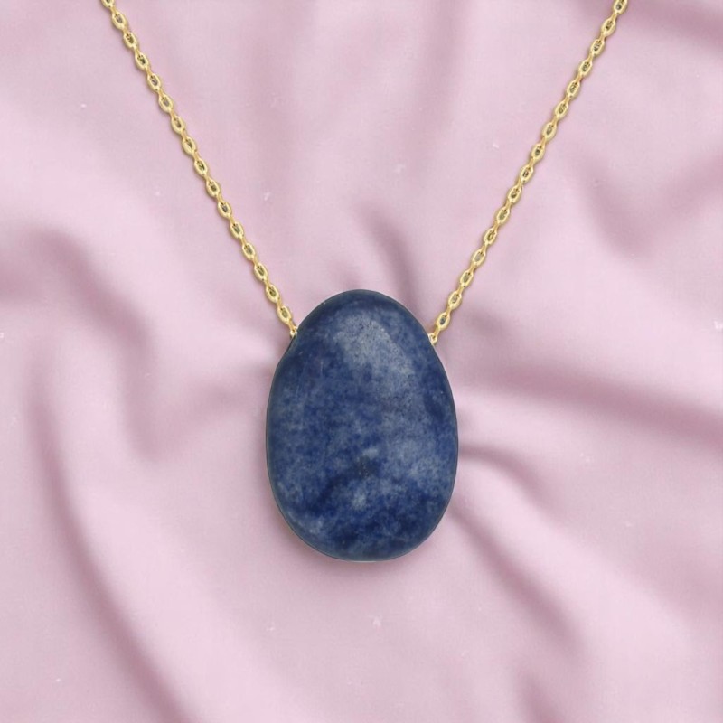 Collier pierre naturelle aventurine couleur bleue et blanche Plaqué OR 750 3 microns Collier pierre naturelle aventurine couleur bleue et blanche Plaqué OR 750 3 microns