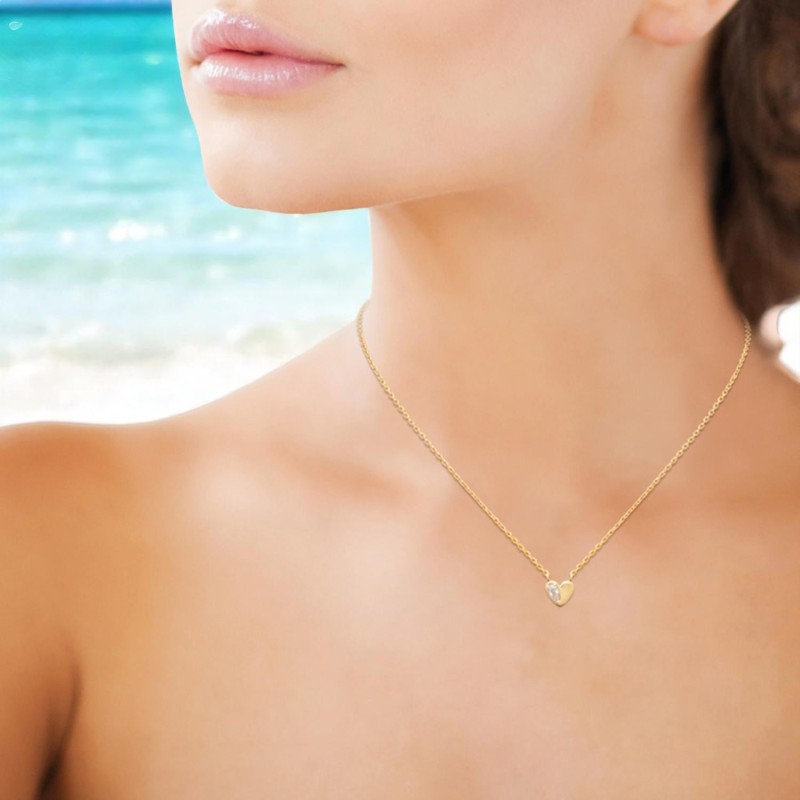 Collier petit coeur et goutte d'oxyde de zirconium Plaqué OR 750 3 microns