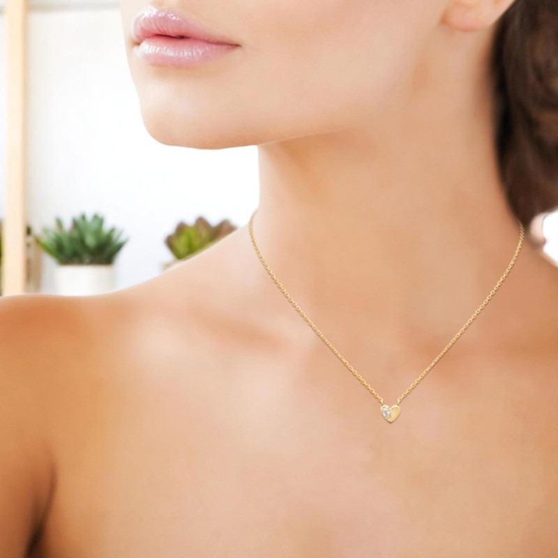 Collier petit coeur et goutte d'oxyde de zirconium Plaqué OR 750 3 microns