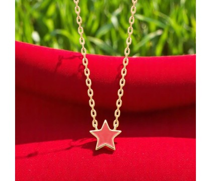 Collier étoile émail coloré rose Plaqué OR 750 3 microns