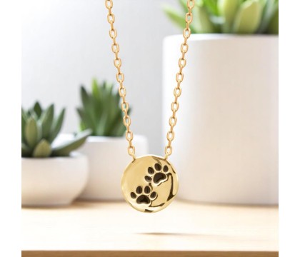 Collier patte de chien chat coussinet émail coloré noir Plaqué OR 750 3 microns