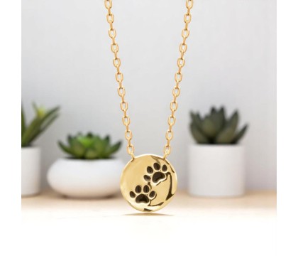 Collier patte de chien chat coussinet émail coloré noir Plaqué OR 750 3 microns