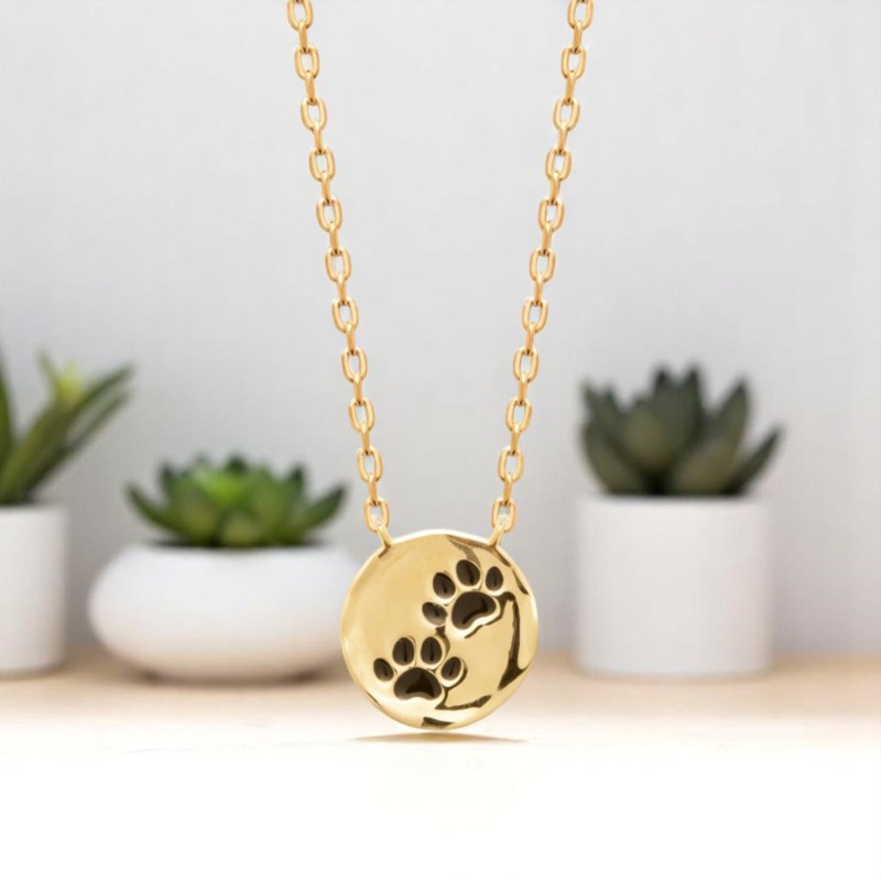 Collier patte de chien chat coussinet émail coloré noir Plaqué OR 750 3 microns