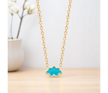 Collier nuage émail coloré bleu Plaqué OR 750 3 microns