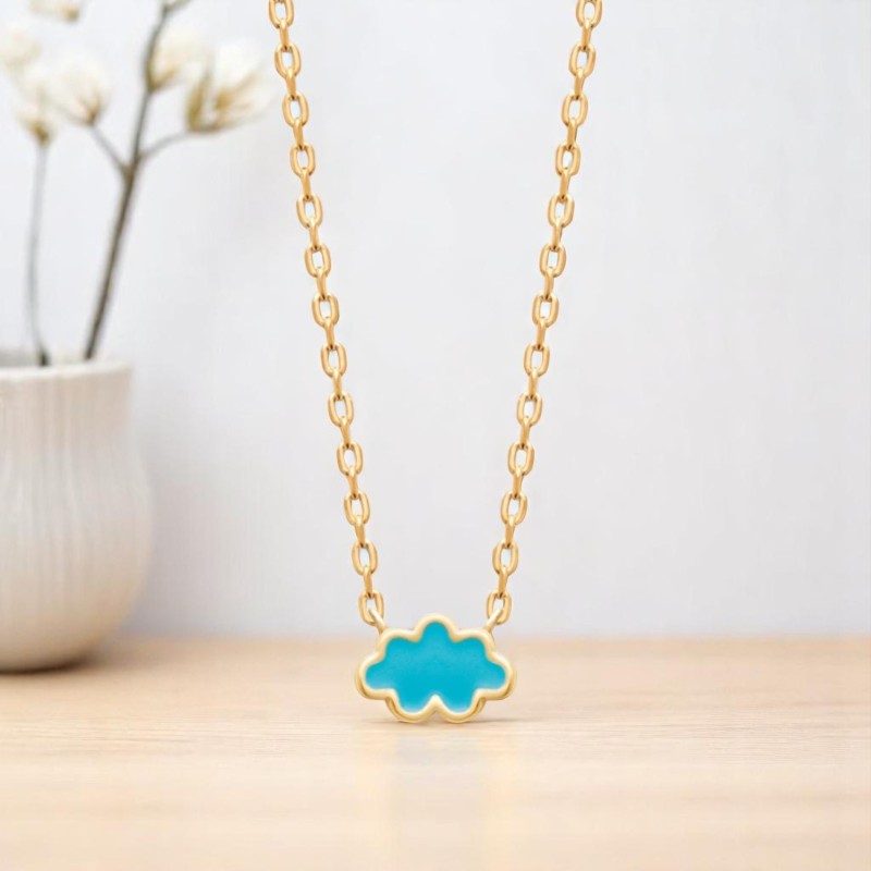 Collier nuage émail coloré bleu Plaqué OR 750 3 microns