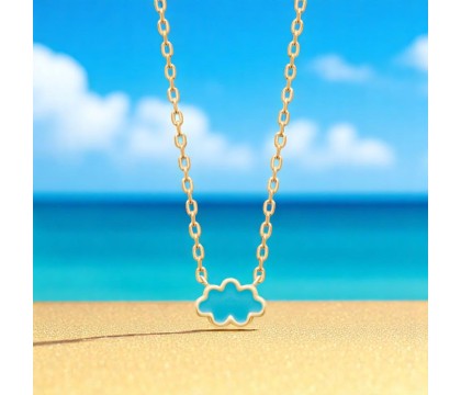 Collier nuage émail coloré bleu Plaqué OR 750 3 microns