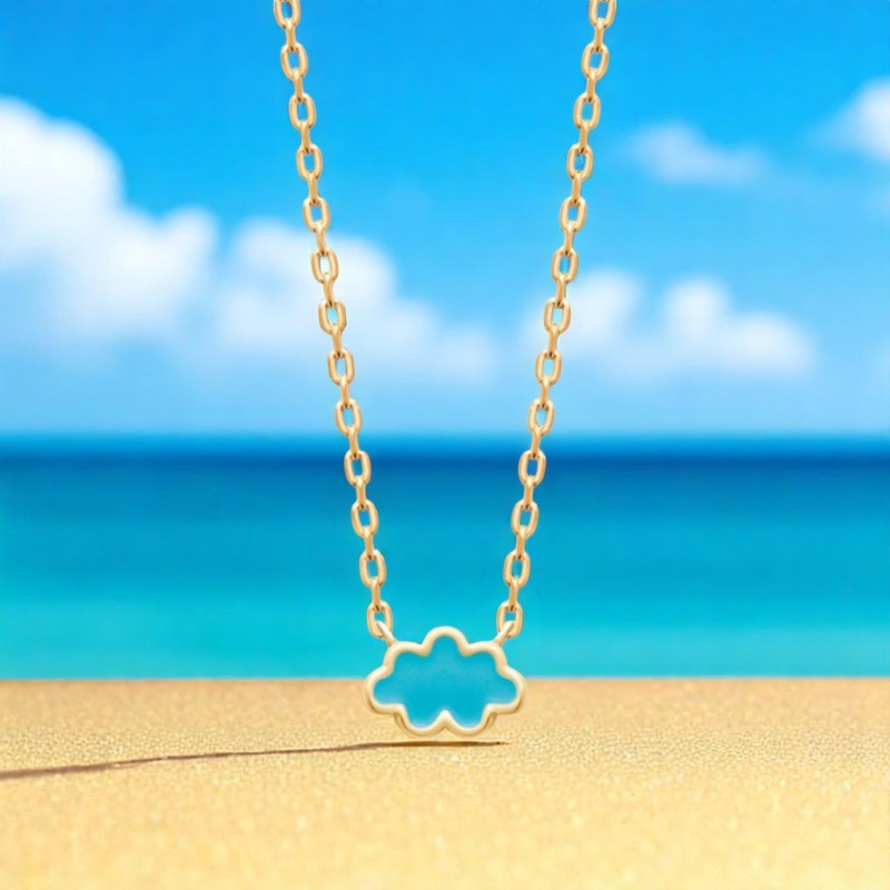 Collier nuage émail coloré bleu Plaqué OR 750 3 microns