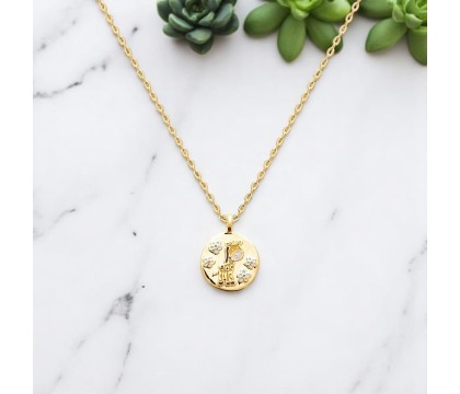 Collier girafe et petites fleurs émail coloré Plaqué OR 750 3 microns