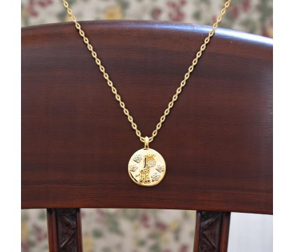 Collier girafe et petites fleurs émail coloré Plaqué OR 750 3 microns
