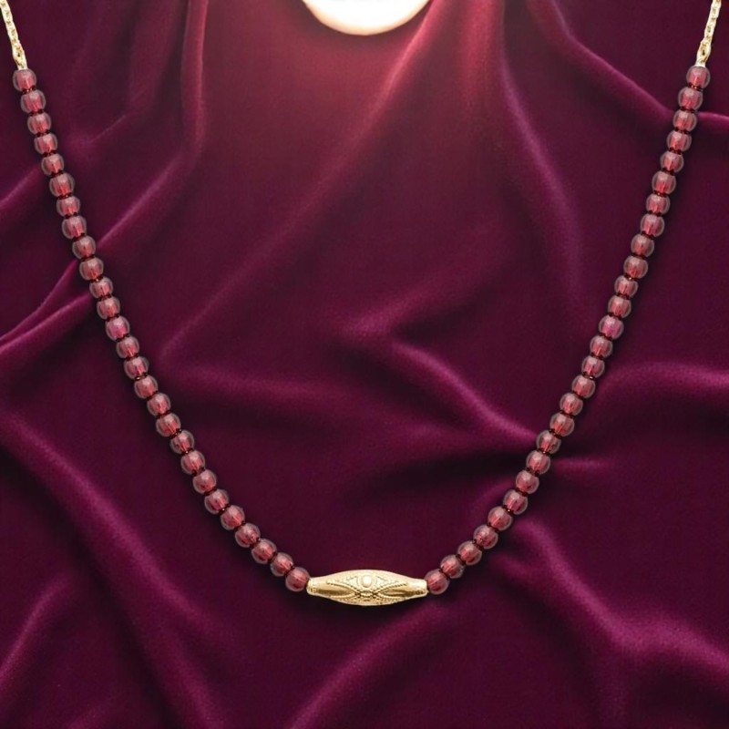 Collier suite de perles naturelles grenat symbole géométrique Plaqué OR 750 3 microns