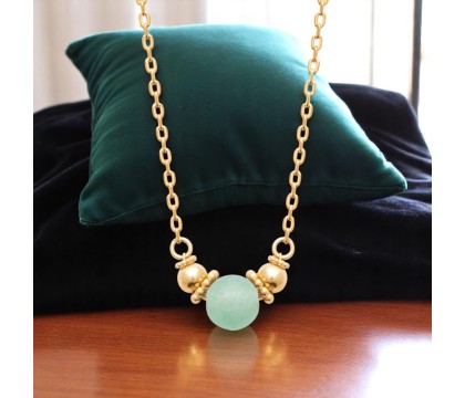 Collier perle naturelle d'aventurine verte Plaqué OR 750 3 microns Collier perle naturelle d'aventurine verte Plaqué OR 750 3 microns