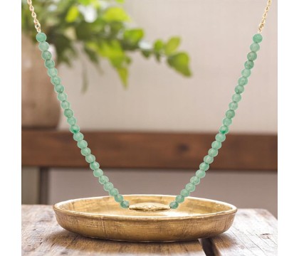 Collier suite de perles naturelles aventurine verte symbole géométrique Plaqué OR 750 3 microns