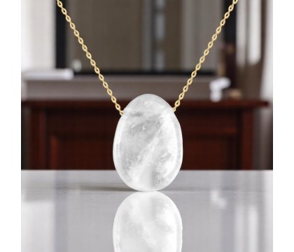 Collier pierre naturelle cristal de roche Plaqué OR 750 3 microns