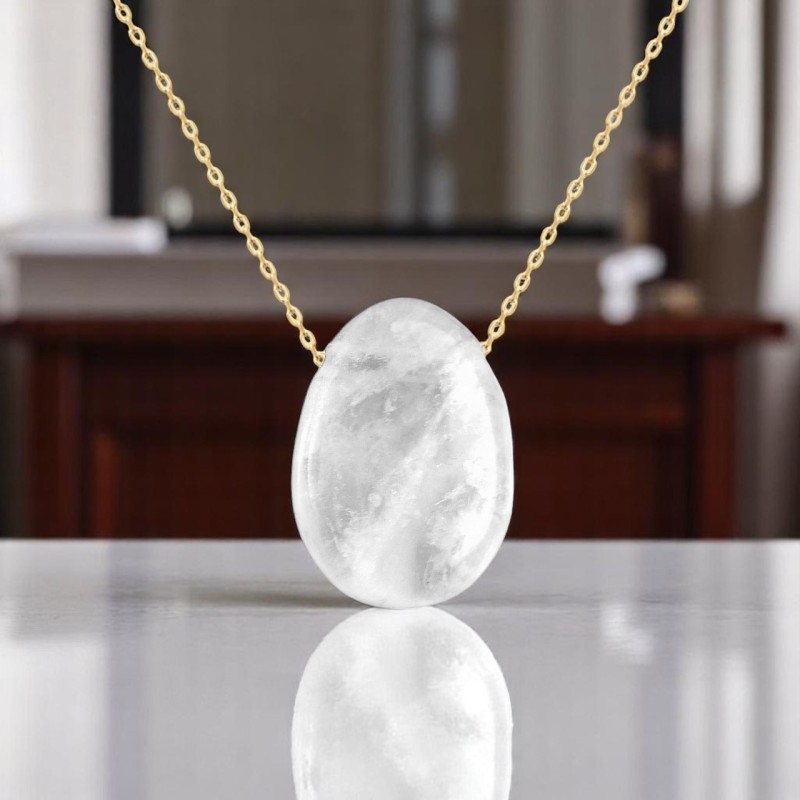 Collier pierre naturelle cristal de roche Plaqué OR 750 3 microns