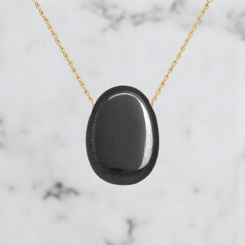 Collier pierre naturelle Hématite Plaqué OR 750 3 microns
