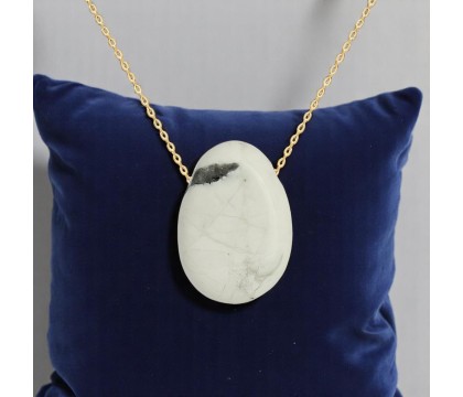 Collier pierre naturelle Howlite effet marbré Plaqué OR 750 3 microns