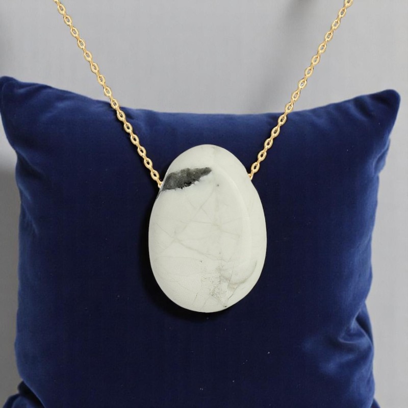 Collier pierre naturelle Howlite effet marbré Plaqué OR 750 3 microns