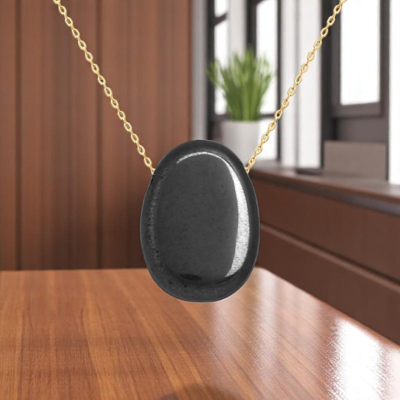 Collier pierre naturelle obsidienne noire Plaqué OR 750 3 microns