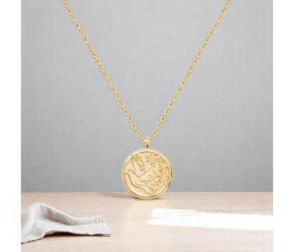 Collier médaille colombe au rameau Plaqué OR 750 3 microns