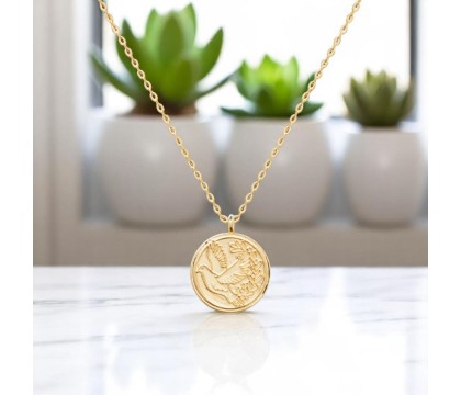 Collier médaille colombe au rameau Plaqué OR 750 3 microns